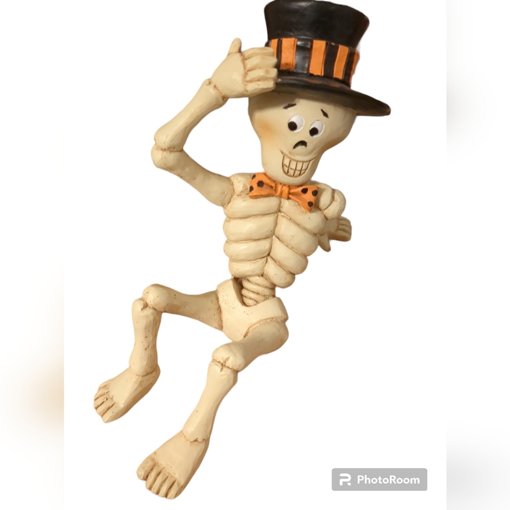 Halloween skeleton decor with bowtie and top hat